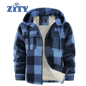 ZITY Men's Sherpa Lined Plaid hoodies Jacket – Flannel Zip Up with Chest Pockets, Warm Winter Outerwear Menswear Sweatshirts Gingham Checked