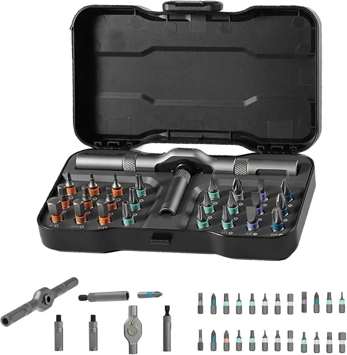 24 in 1 Dly Screwdriver Set Magnetic Compact and Portable Ratchet Screwdriver, Mini Screwdriver Set, Ratcheting Allen Wrench Set, Removable Self-Assembly Precisio for Pc Mobile Bicycle (Black) repair work autorepair kit Tool Set with Case :