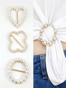 4 Pcs Women's Scarf Rings and T-Shirt Tie Clips, Waist Cinch Accessories, Round Clamps and Buckles, Fashionable Clothing Fasteners, Alloy Brooch Pin