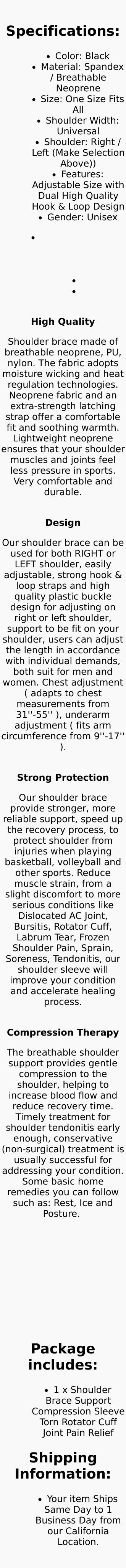 Shoulder Brace Support Compression Sleeve Torn Rotator Cuff Relief Joint AC Pain