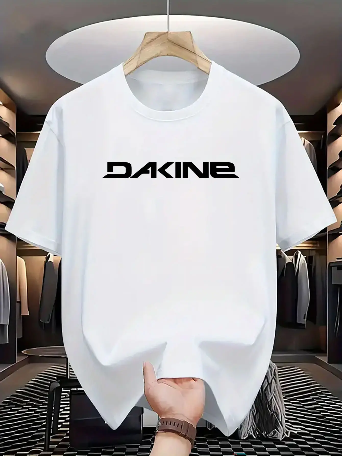 [DAKINE Crewneck Tee] DAKINE Men's Crewneck T-Shirt | Bold White Graphic Print, Navy Blue Breathable Fabric, Regular Fit Casual Short Sleeve Tee for Summer Outdoor & Casual Attire, Comfortable Round Neck