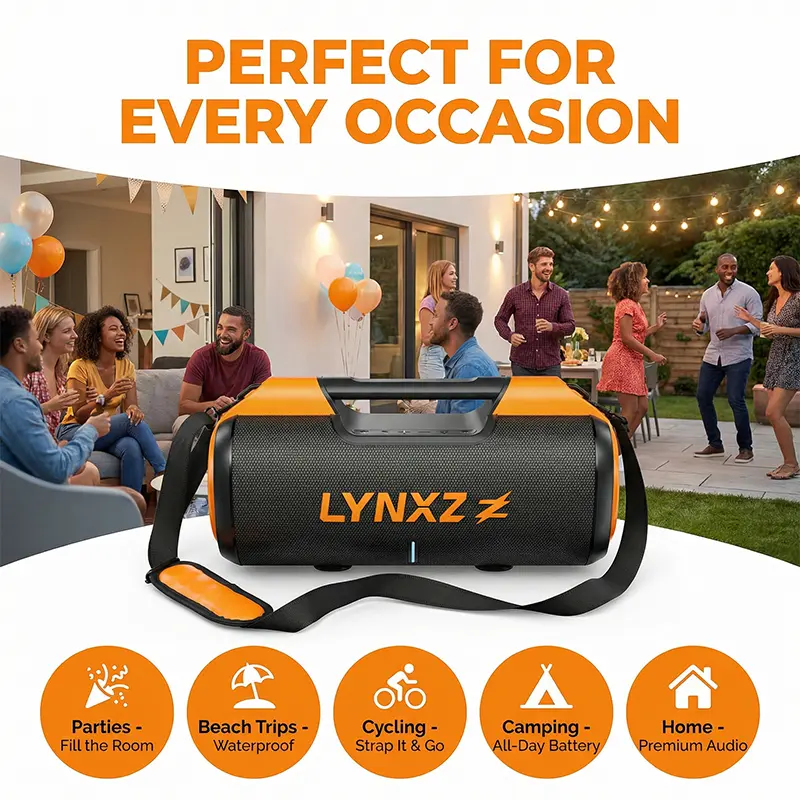 100W Portable Bluetooth Speaker - IPX5 Waterproof Outdoor Audio Device with 8000mAh Battery, 11H Playtime, Bluetooth 5.3, Dual Woofer Stereo Sound, Adjustable Settings, USB Cable, TF Card, MP3, AUX Support for Camping, Beach Party