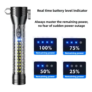 Rechargeable Tactical Flashlight - Solar Powered LED with Glass Breaker & Seatbelt Cutter | Waterproof & 380LM for Camping, Emergencies & Outdoor Survival