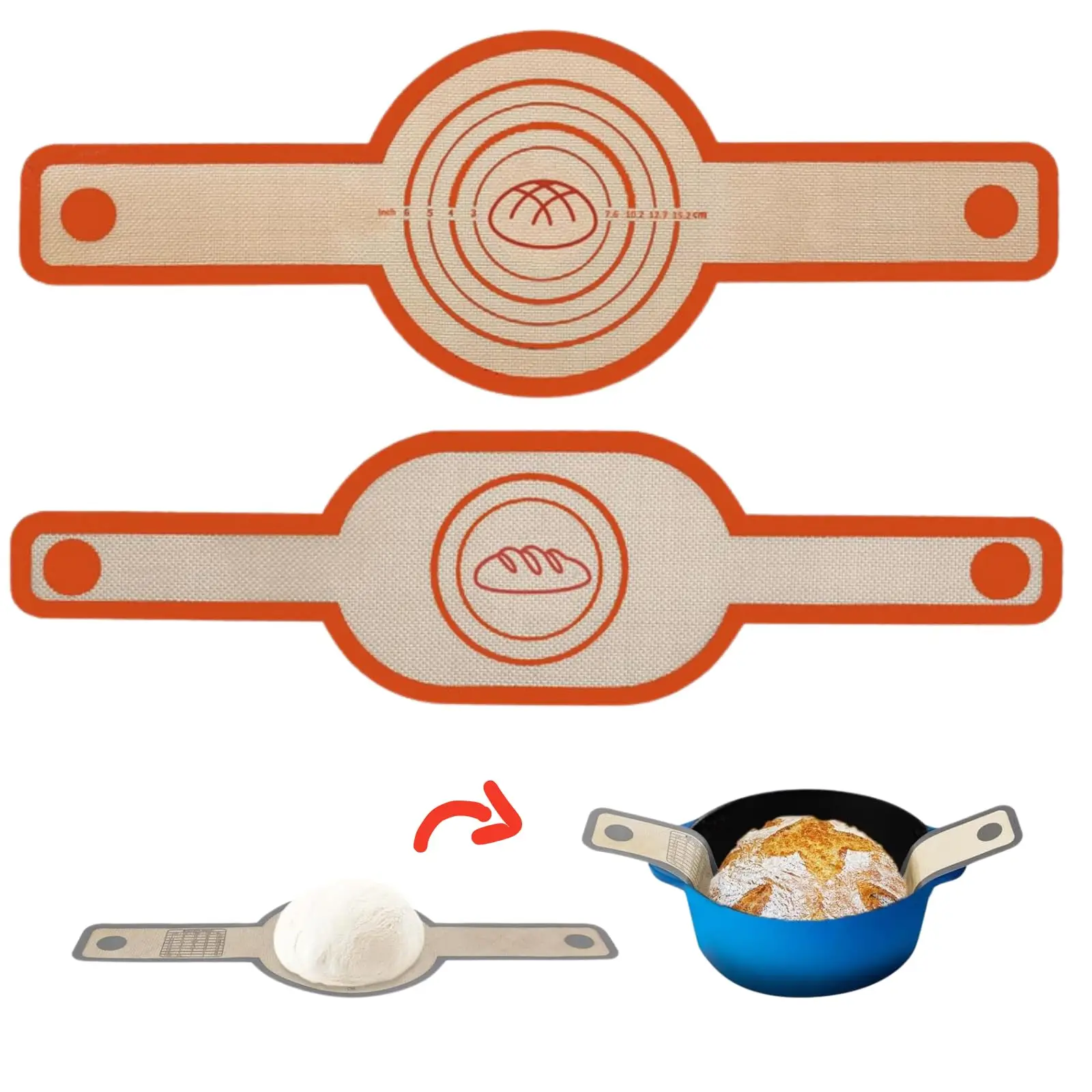 Silicone Bread Sling, 2 Counts/set Non-stick & Easy Clean Reusable Silicone Bread Baking Mat with Extra Long Handles, Baking Utensils for Home Kitchen