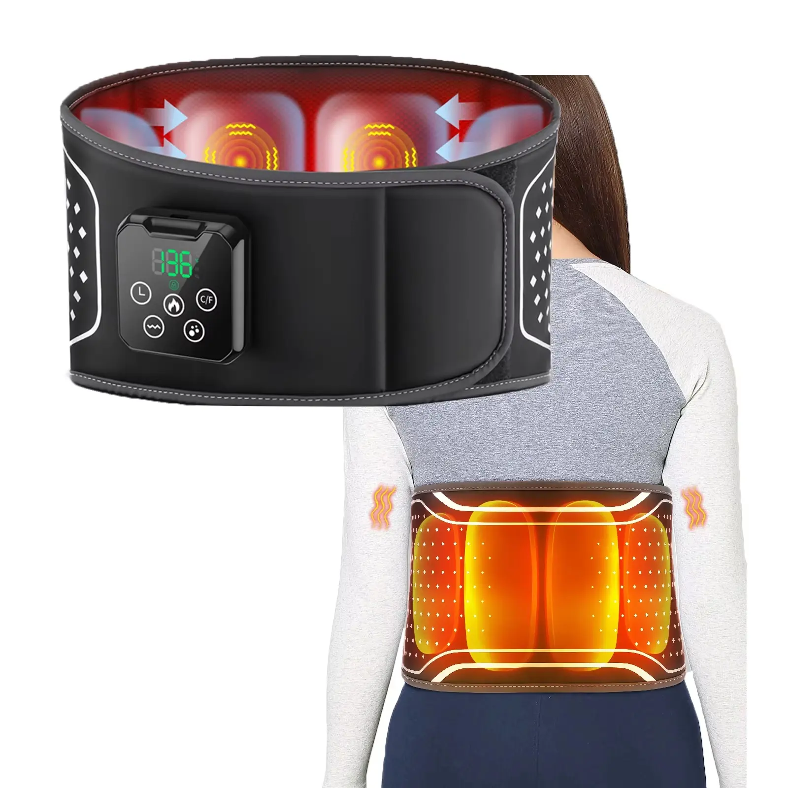 USB rechargeable electric waist massager, electric belt massager, heated massager, airbag support massage belt, vibration hot press support belt back relaxation 3-speed adjustment