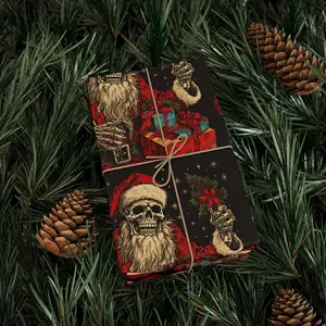 Skeleton Santa Wrapping Paper, Gothic Birthday Gift Wrap, Horror Anniversary Present Packaging for Him Her, Spooky Skeleton Pattern Goth Aesthetic Gift Wrap