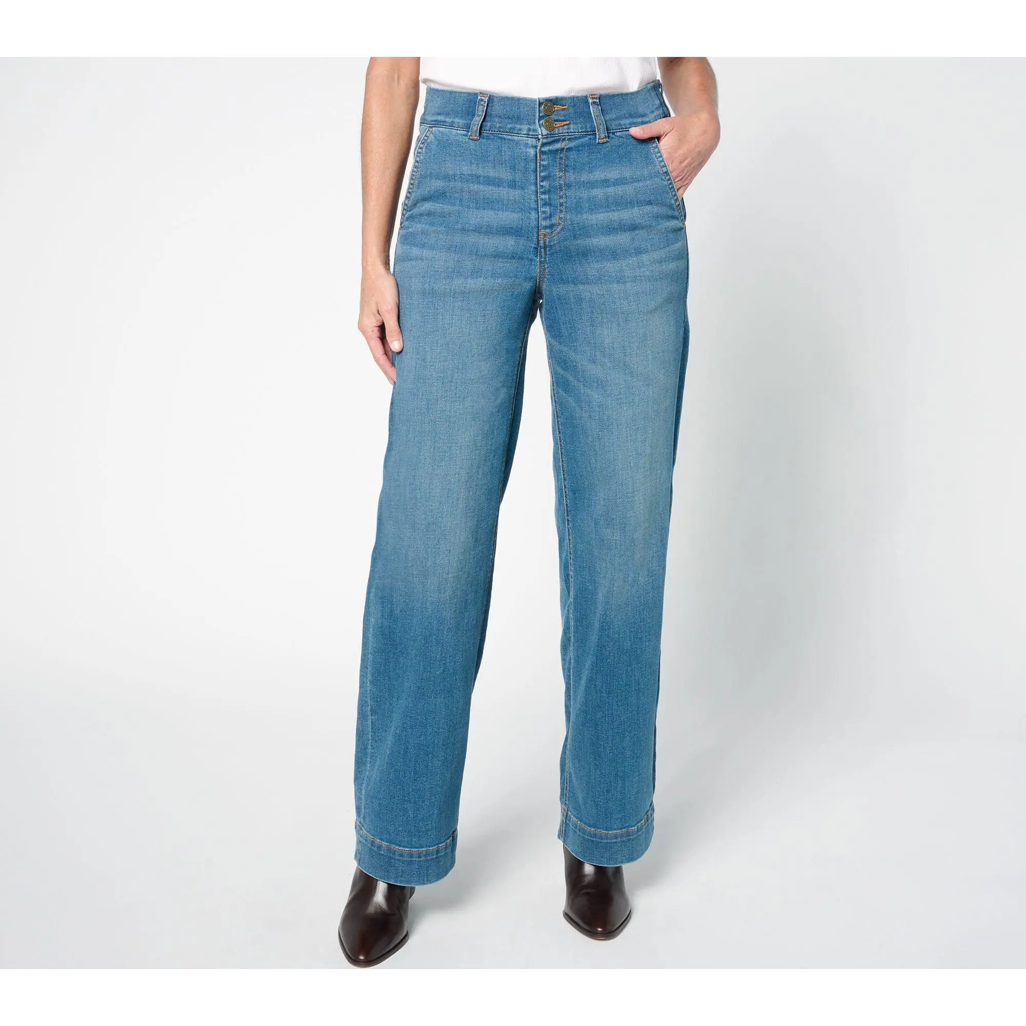 Denim & Co. Petite Indigo Easy Stretch Full-Length Trouser Jeans