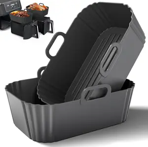Silicone Air Fryer Liners 2 Pack, Reusable Liners for Ninja Foodi Dual DZ201 DZ401 DZ550 DZ320, COSORI 9QT, Instant & Chefman, Fits 8–10QT Dual Basket Air Fryers Sactercon