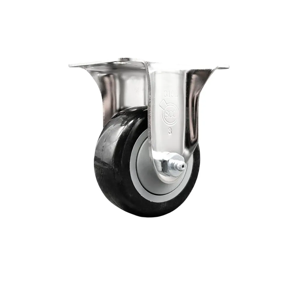 Service Caster SCC-SS31620R3514-PPUB-BLK Polyurethane Rigid Top Plate Caster with 3.5 in. Black Caster Wheel - 316 Stainless Steel Caster