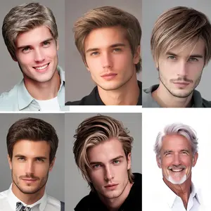 Men's gradual change gray silver wig short straight hair high temperature silk chemical fiber boys full head hairstyle spot