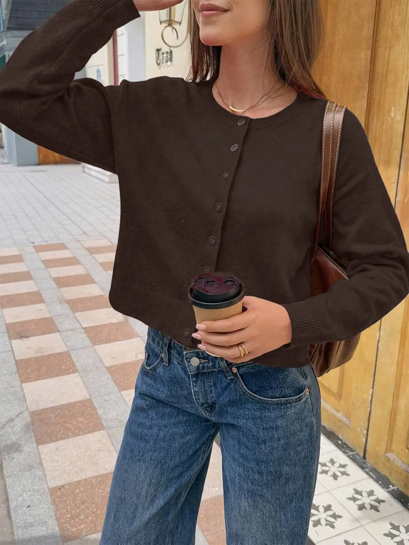 Women's Solid Color Button Front Round Neck Long Sleeve Basic Casual Knit Cardigan Sweater, Comfortable and Stylish Pullover for Daily Wear Knitwear