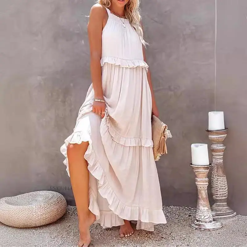 2025 Summer Women's Resort Style Ruffle Maxi Dress – Flowy Beach Cover-Up for Vacation & Party red cheetah print outfit 2025 Summer Women's Resort Style Ruffle Maxi Dress – Flowy Beach Cover-Up for Vacation & Party red cheetah print outfit