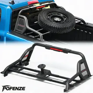 POFENZE-Mestan Mid-Size Truck Roll Bar with Tire Mount, Adjustable 56.88-62.4" Carbon Steel Truck Bed Rack & Chase Rack, 22.11" High, Fits Colorado, Tacoma, Frontier, Gladiator JT, Canyon, Ranger, Ridgeline Roof Top Dodge Rear Tail Covers Ram 2500 Kit