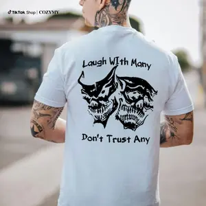 COZYM Laugh with Many Don't Trust Any Skulls Print Men's T-Shirt Gift For Him Her Trending Casual Unisex Sizing High-Definition Digital Print Tshirt