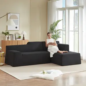 96" L-Shaped Modular Sectional Sofa with Right Chaise Lounge & High Back & High Resilience Cushion, Modern Oversized Convertible 3-Seater Couch, Easy Assembly, for Living Room, Corduroy, Black