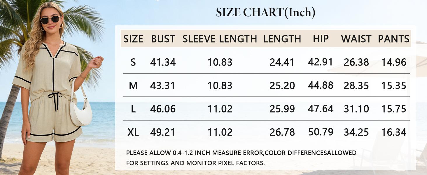 ETCYY Womens 2 piece sets Summer Lounge Set - Casual Linen Blend Short Sleeve V Neck Shirt & High Waisted Shorts Outfit - Breathable Soft Vacation Beachwear Tracksuit,matching sets for women,
