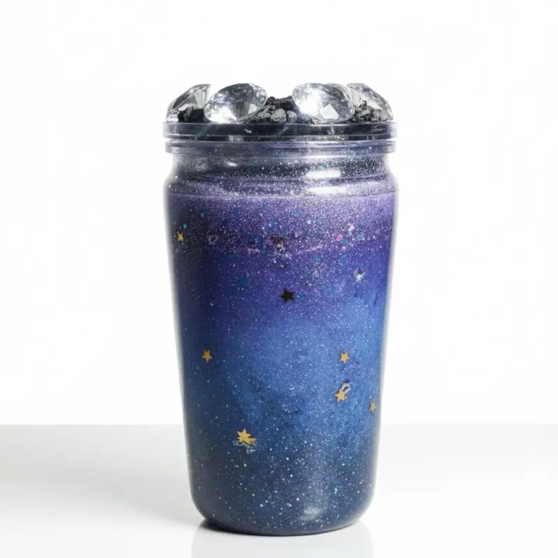Galaxy Snow Globe Tumbler 16 oz Plastic with Glitter Cold Drinks Cup Lid & Straw Mesmerizing Blue Purple Swirls Star Accents Springtok