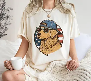 Golden Retriever USA Shirt, Patriotic Dog Tee, 4th Of July T-Shirt, Sunglasses Dog Shirt, Ladies Summer Outfits, Funny Dog Tee, Fourth of July Gifts