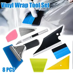 8PCS Vinyl Wrap Tool Window Tint Kit Vehicle Tinting Tools Car Glass Protective Film Wrapping Installation Set Included Vinyl Scraper, Window Rubber Squeegee,Cutting Knife with Blades