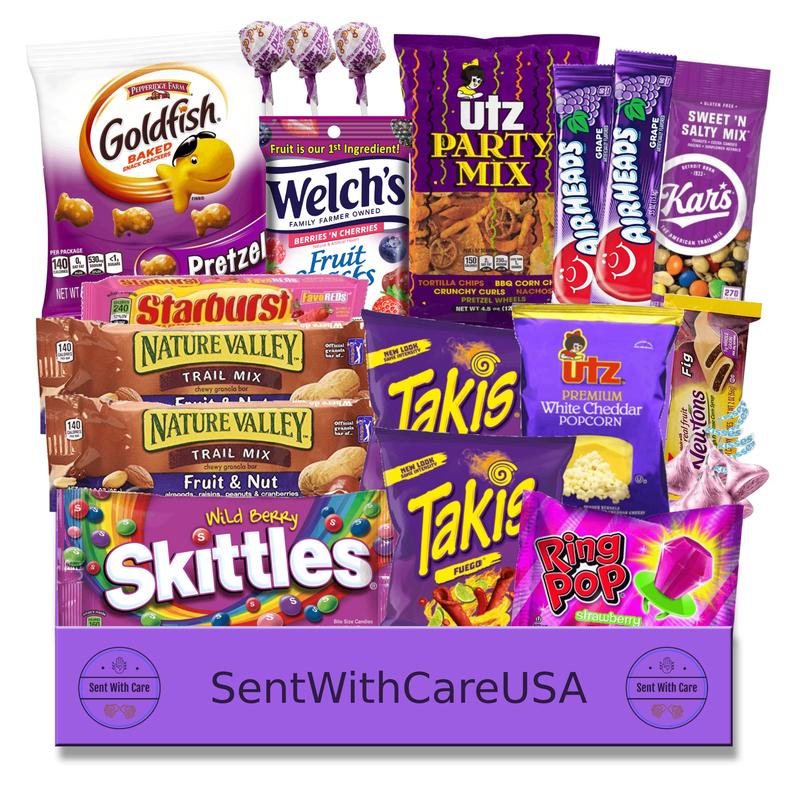 Purple Snack Box & Purple Gift Basket | Purple Party Gift Idea College Snack Box | Name Brand Snacks & Candy - Birthday Gift Idea Party Favor snack  tok