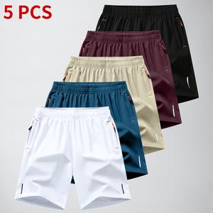 Men's 5-Pack Minimalist Mens Clothing Shorts - Breathable, Comfy, Plain, Soft, Flexible Athleisure Shorts, Outdoor Casual, Drawstring Elastic Closure, Large-Capacity Pockets, Skin-Friendly Custom-Fit Fabric, Athleisure Men's Shorts