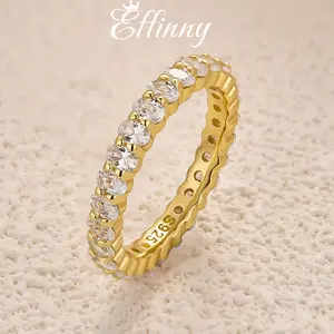 Effinny Jewelry Full Eternity Oval Cut Wedding Band, 925 Sterling Silver Wedding Ring, 5A Cubic Zirconia Stackable Ring for Wedding, Party, Travel