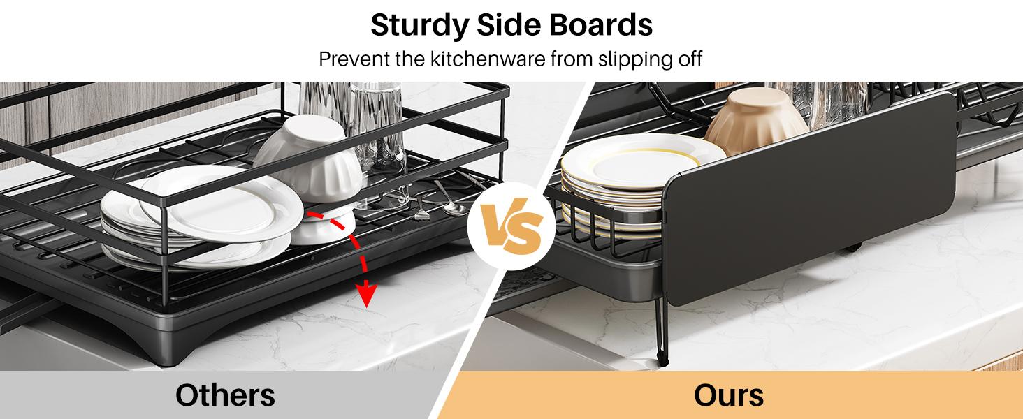 SNTD Dish Drying Rack - Large Dish Racks for Kitchen Counter, Expandable Dish Drainers with Cutlery Holder Stainless Steel Rustproof