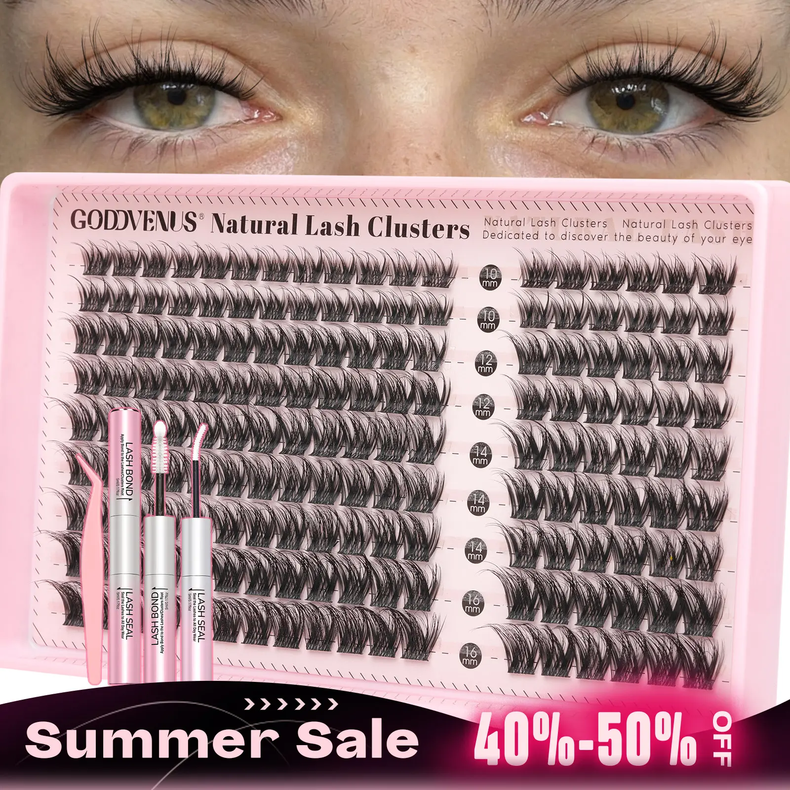 Goddvenus ELEGANT Lash Clusters Natural Wispy Lash Clusters – D Curl Individual Lashes with 6 Layered Thicknesses, Fluffy DIY Cluster Eyelash Extensions for Understated Chic Babes