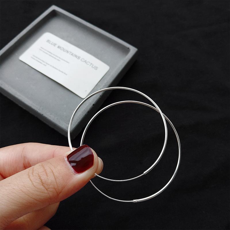 925 Sterling Silver Large Hoop Earrings, Minimalist Thin Wire Silver Hoops, Hypoallergenic Earrings for Women, Classic Big Circle Earrings,Aesthetic Statement Hoops, Tarnish-Resistant, Suitable for Sensitive Ears, Perfect for Casual, Party,