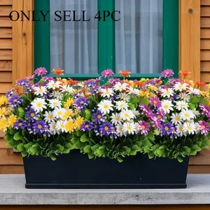 4 Bunches of Mixed-color Artificial Daisies, Artificial Flower Arrangements, Faux Flower Bouquet, Perfect for Outdoor Artificial Flowers, Home Decor, Holiday Decorations. Suitable for All Seasons for Indoor/outdoor Use - Flower Pot Not Included