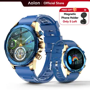 【GOLD-PLATED & FULL METAL BODY】Aolon Luxor Spring Business Smartwatch with IP68 waterproof, running pace tracking, DIY health monitoring, outdoor sports features, 128MB memory, and up to 26 days standby.