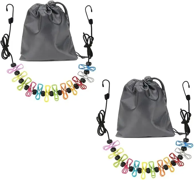 2 Pack Retractable Portable Clothesline with 12 Clips, Heavy Duty Adjustable Laundry Line for Camping, Bathroom, Home & Travel Use