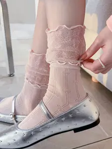 Women's Ankle Socks Set, Breathable Mesh Design, Perfect Match for Small Leather Shoes, Ideal Summer Footwear