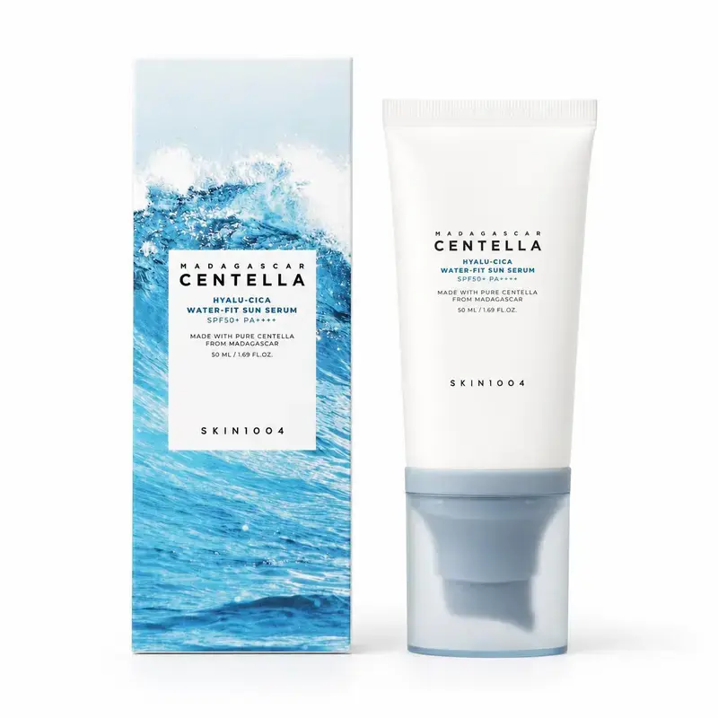 Madagascar Centella Hyalu-Cica Waterproof Facial Sunscreen Serum SPF 50+ 50ml - Daily Facial Moisturizing Hydrator, Lightweight, Gentle for Sensitive Skin, UV Protection, Skin Repair