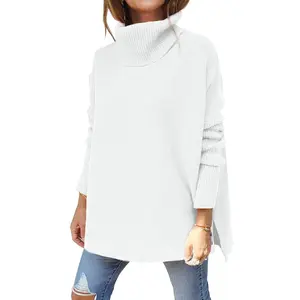 European and American cross-border casual turtlenecks, mid-length bat sleeves, hem tunics, pullovers, knitted women's clothing