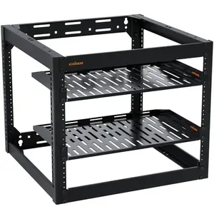 ECHOGEAR 10U Network Rack - Wall Mountable Heavy Duty 4 Post Design Holds All Your Networking & AV Gear - Open Frame Design Includes 2 1U Vented Shelves & Mounting Hardware