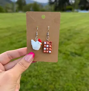 Chicken + Egg Earrings|Dangle Earrings|Chickens