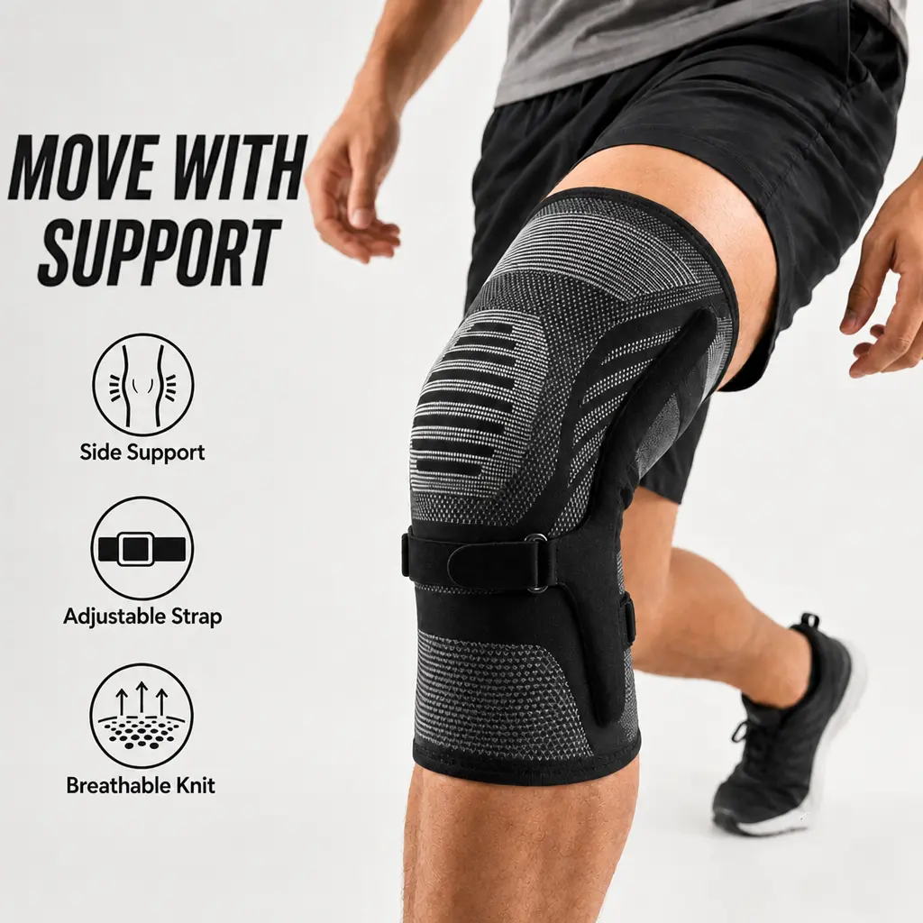 Adjustable Knee Brace with Side Stabilizers - Breathable Knee Compression Support for Running, Basketball, Daily Sports (Sports & Outdoor Protective Gear)