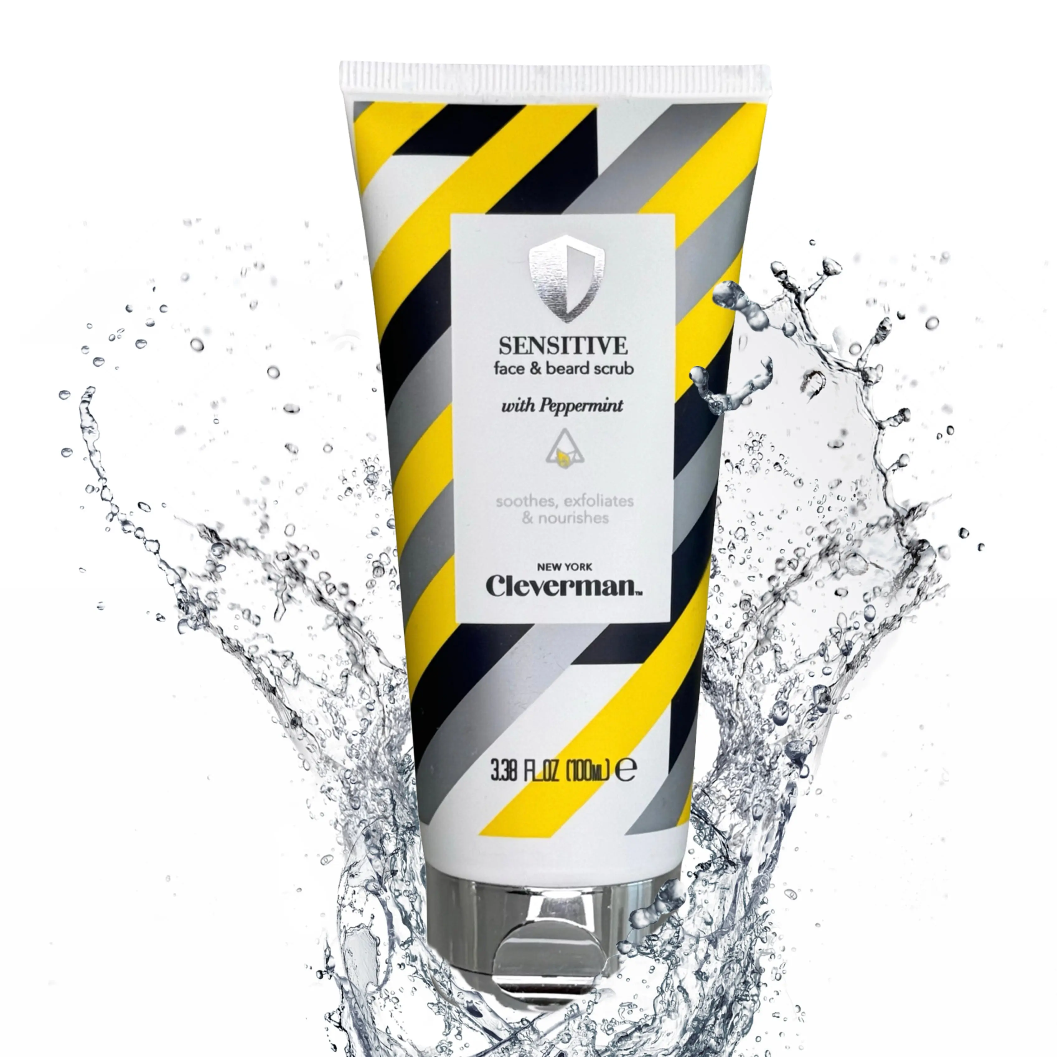 Sensitive Face & Beard Scrub for Men - Peppermint-Infused Gentle Exfoliating Cleanser - 100ml