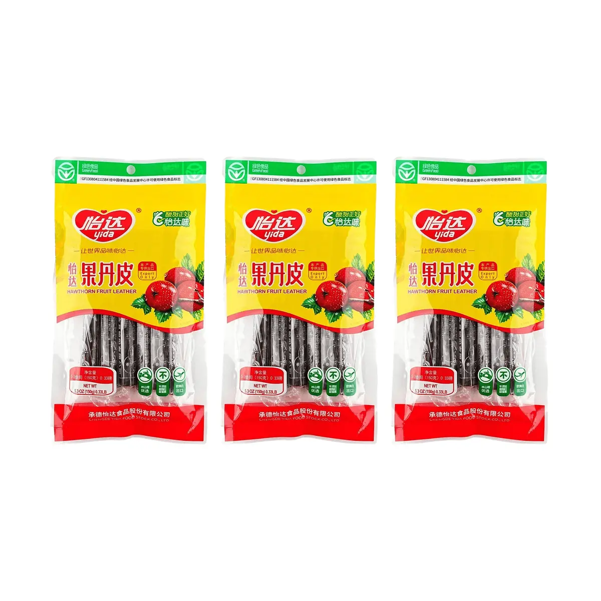 YIDA Fruit Leather Rolls 3 Pack (150g Each) - Sweet & Tangy Chinese Snack, Classic Fruit Roll-Ups for Kids & Adults, Bulk Value Pack