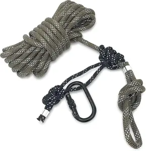 Reflective Safety Rope for Tree Stand 30ft Safety Harness Rope Camo with Prusik Knot Lifeline & Carabiner