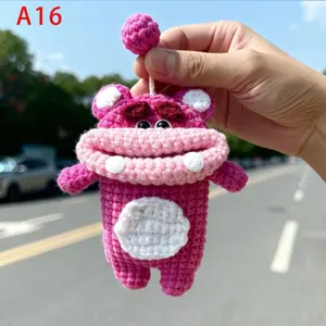 Handmade Crochet Car Key Cover A16 Cute Cartoon Key Holder Bag Knitted Case Funny Sausage Mouth Pouch Kawaii Keychain Charm