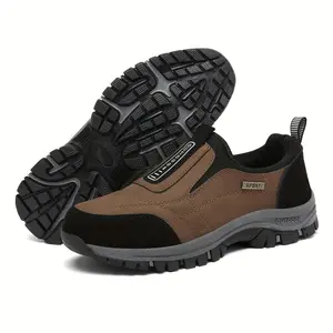 Men's hiking boots - thick cushioned sole, breathable fabric upper, lightweight and comfortable, suitable for outdoor walking, casual wear and hiking, slip-on hiking boots, round toe design, secure and fitting footwear