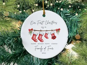 Personalised First Christmas as a Family of 4 Bauble, Baby First Christmas Tree Ornament, 1st Xmas Ornament (Please note the name you want to customize or send it to me via message)