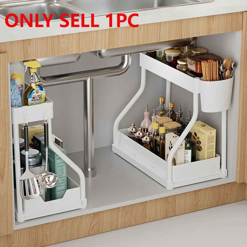 1-Layer Pull-Out Storage Rack, Large-CapacityDrawer, Home Organizer for Kitchen and Bathroom, Kitchen Organization