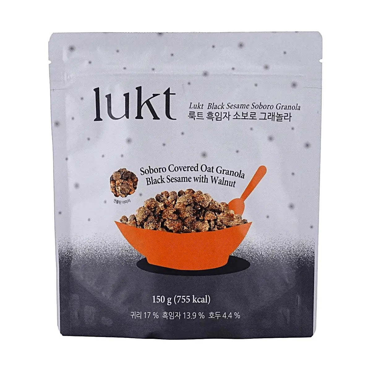 LUKT Korean Black Sesame Granola Cereal - Crispy Sesame Oat Clusters, 150g, Ready-to-Eat Healthy Sweet Snack, High Carb Grains