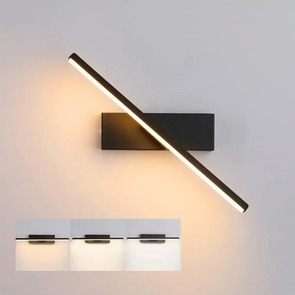 3 Color Aluminum and Silicone led Wall lamp - Black Wall Mounted Light Fixture Reading Light with 330-degree Rotation Bedside lamp, 30cm Vanity Lights for Mirror, 1 Pack Modern Nightstand Lamps
