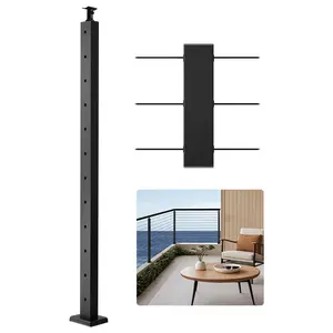 Summervibes Stainless Steel Cable Railing Post (1-Pack), 42x2x2 In Component for Level Decks, Pre-Drilled Pickets, Mount Bracket-Included Stair Kit, Black, 1JZLGZXHS106AWJO6001V0, Deck Railing