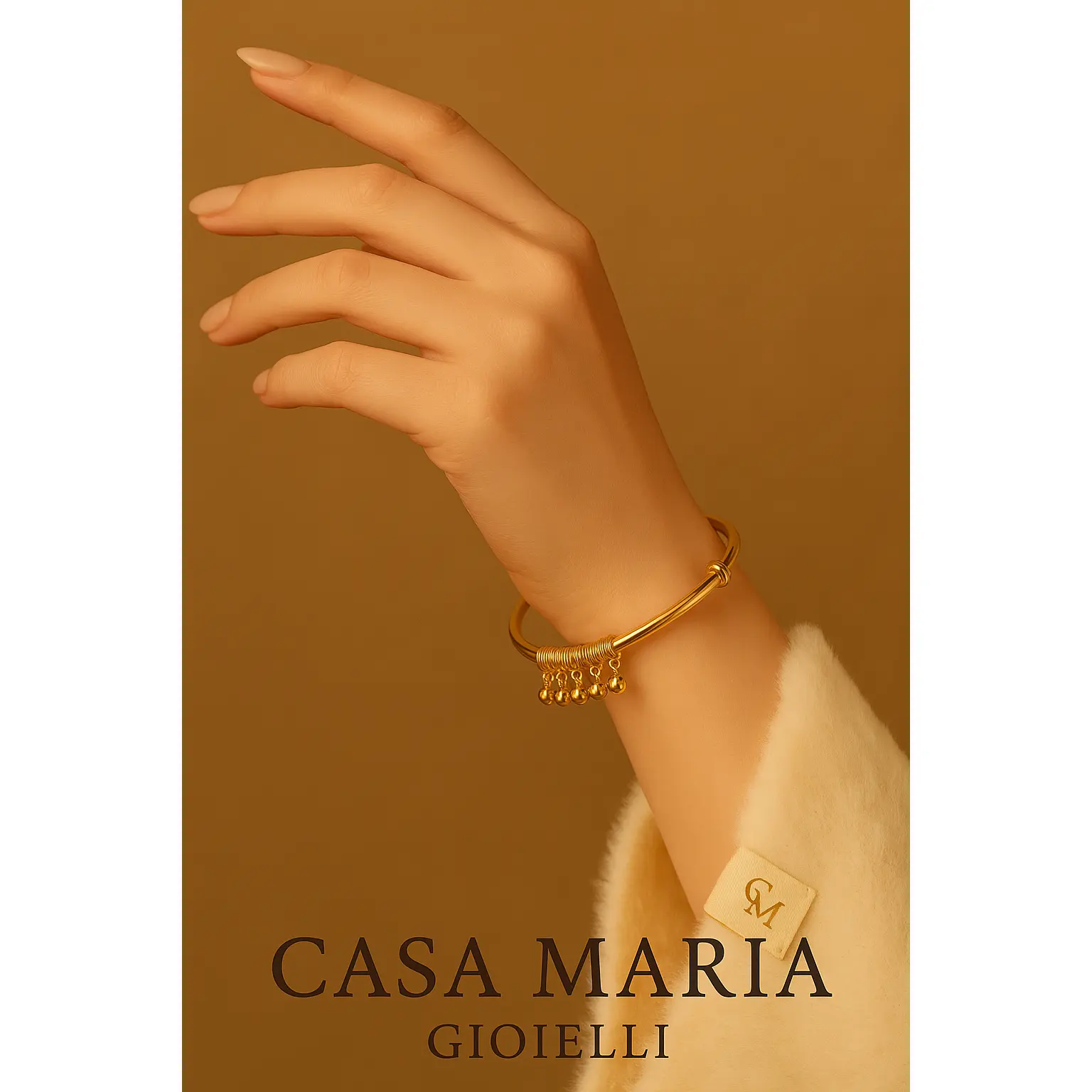 Women's AU999 Pure Gold Bangle - Melodia d'Oro Heirloom Jewelry, Coil Links Design, Adjustable Fit, Dangling Bells, 4 mm Width, 10 mm Bell Drop Length, 10.5g, Gold Aesthetic, Femininity, Gentle Energy, Warm Tone Fashion Accessory