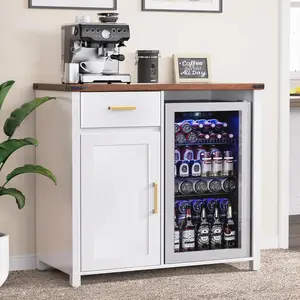 OMNIRA Coffee Bar with Mini Fridge Space, Mini Fridge Cabinet Stand，Liquor Wine Cabinet for Dorm, Kitchen or Office, 39.4" W X 31.9" D Tabletop，White